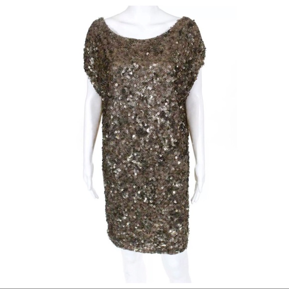 $480 Vince Bronze Sequin Holiday Cap Sleeve Shift Tunic Dress XS - Picture 7 of 13